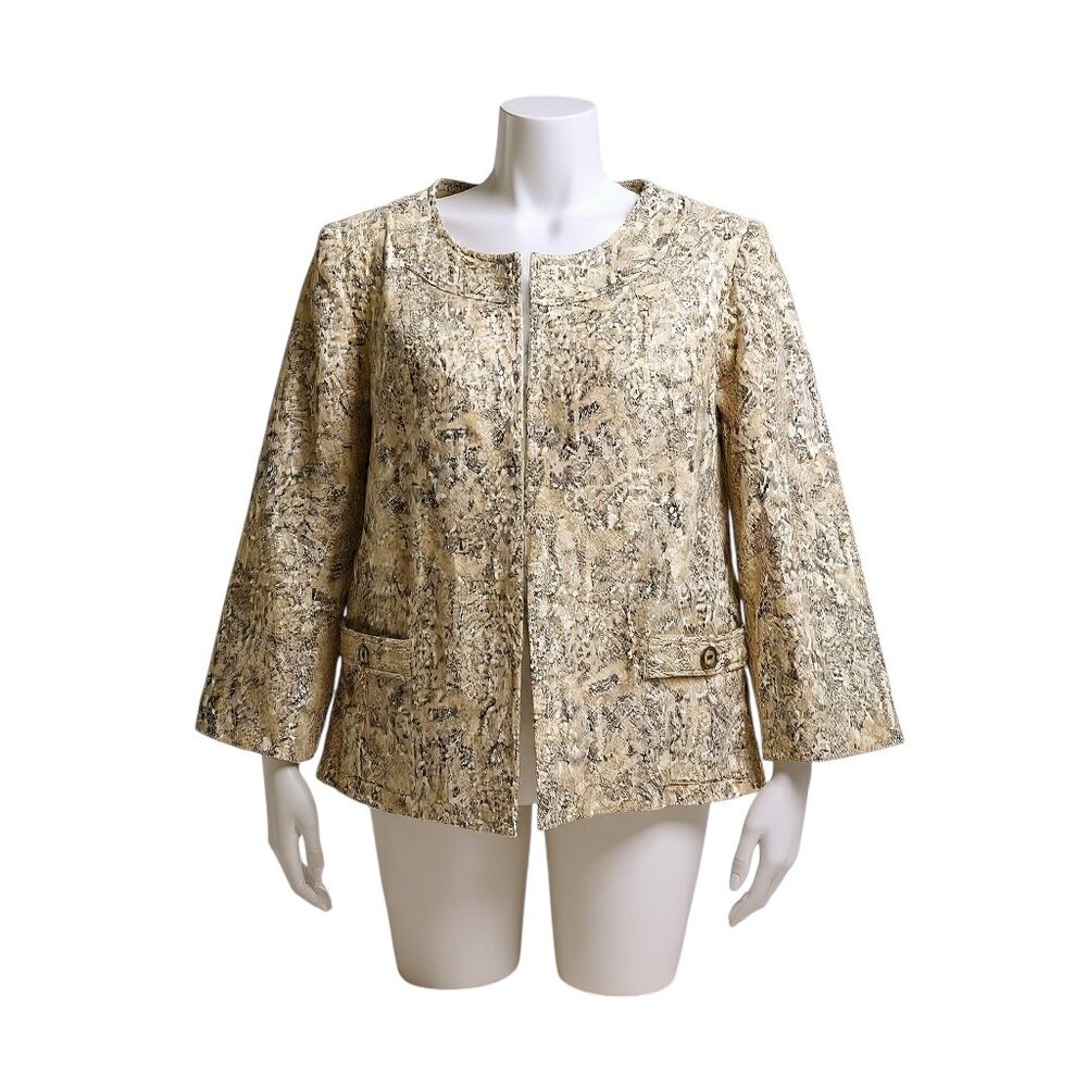 Dressbarn Brown Metallic Animal Print Career Office Blazer Size L